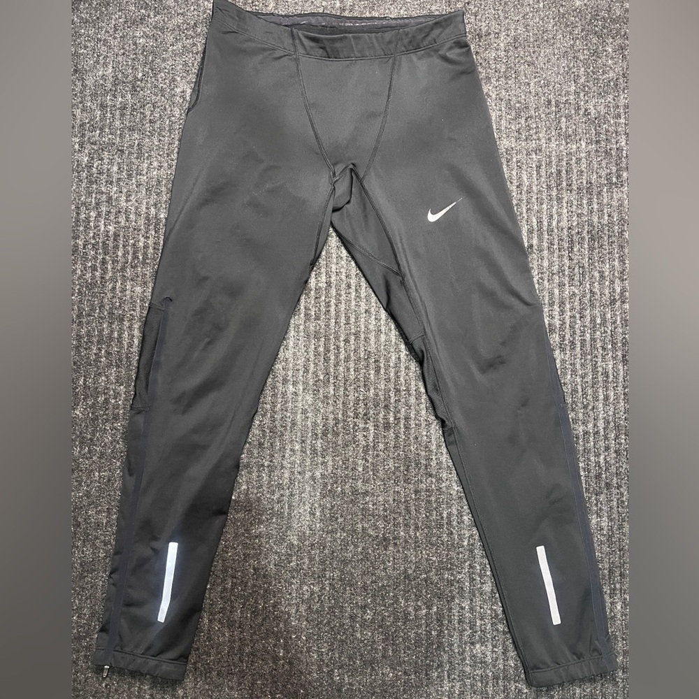 Nike Dri-FIT Running Leggings Womens Large Black Reflective Zip Pocket